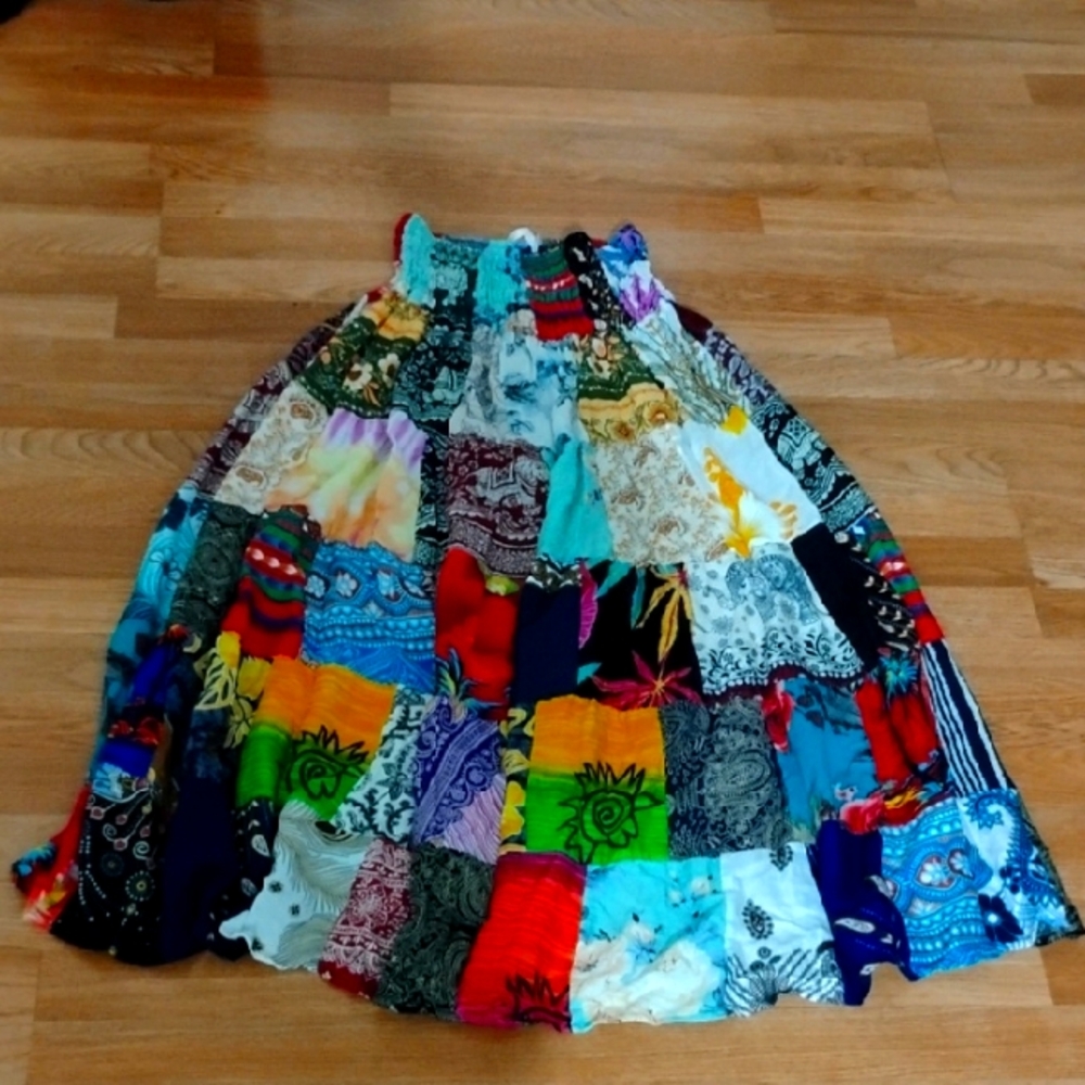 Colorful Patch Maxi Skirt ONE SIZE Fits Most